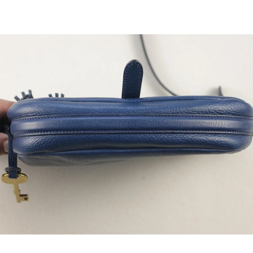 Fossil Kendall Crossbody Bag Blue Leather‎ Fringe Tassel Key Charm Strap